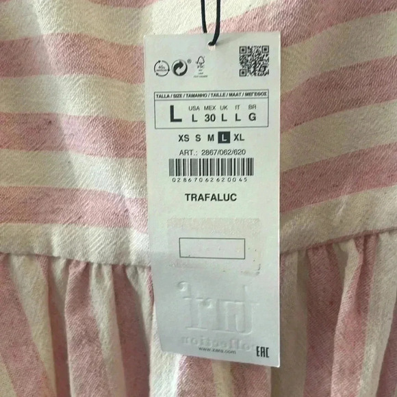 Zara pink striped linen ruffle blouse Size large - Picture 7 of 9